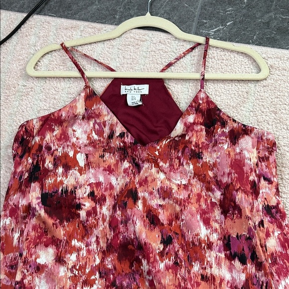 Nicole Miller Abstract Maxi Trapeze Dress Maroon Pink Coral Size Large Holiday - Picture 11 of 11